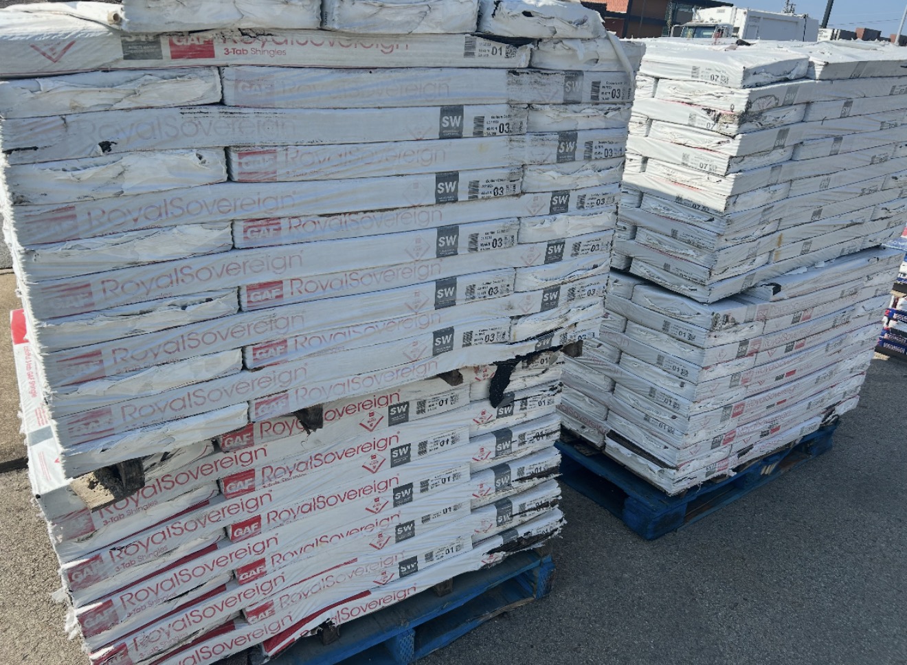 Pallets of shingles in stock